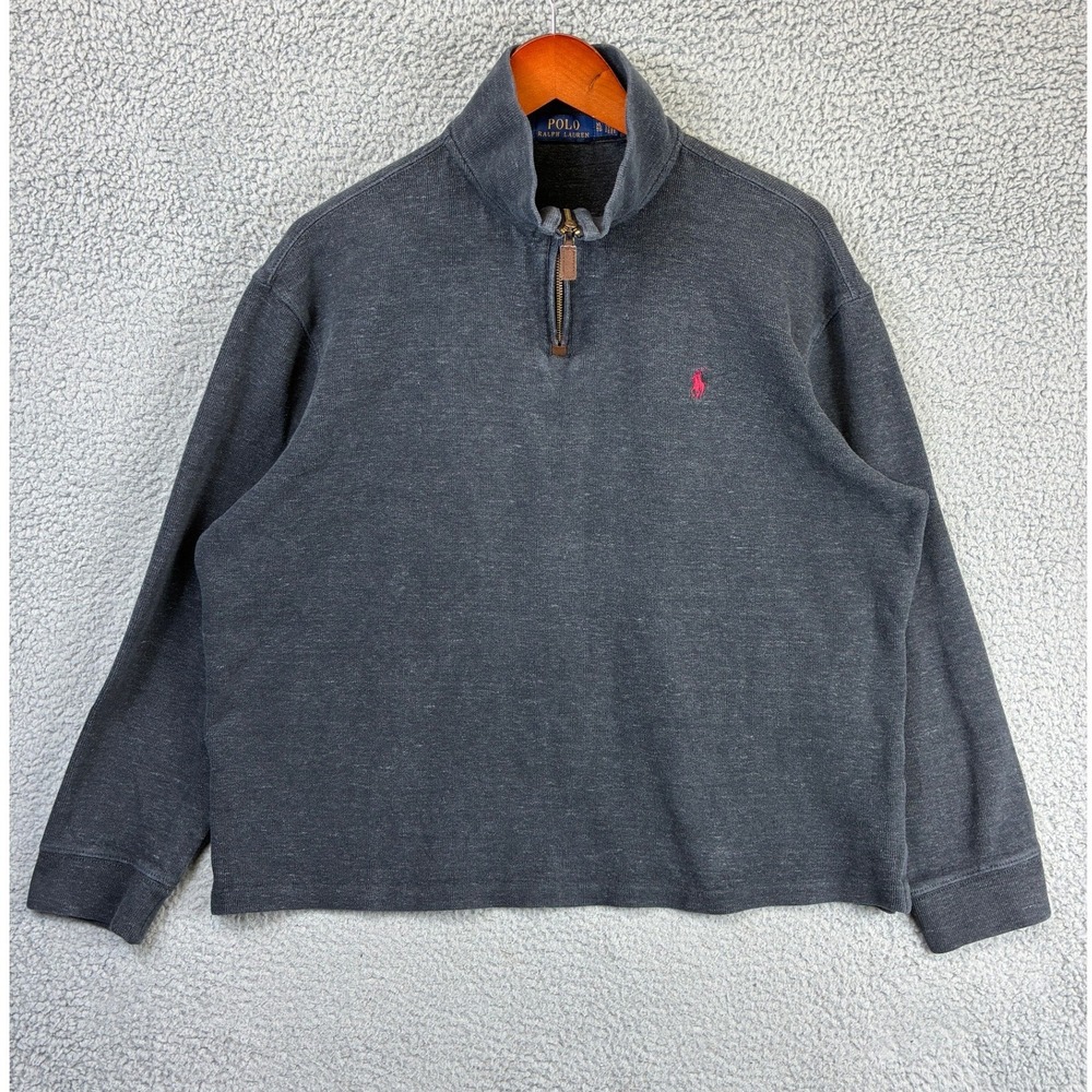 Polo Ralph Lauren Ribbed Quarter Zip Sweater Mens XL Charcoal Gray Preppy